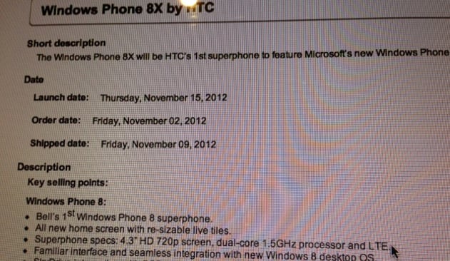 HTC Windows Phone 8X coming to Canada on November 15th?