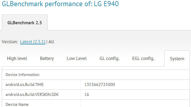 LG E940 with 1080p screen, quad-core CPU caught at GLBenchmark on its way to AT&T