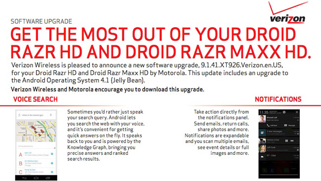 Verizon's DROID RAZR HD, RAZR MAXX HD and RAZR M all getting Jelly Bean updates next week