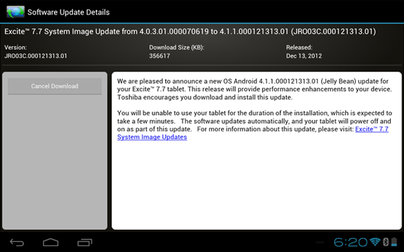 Toshiba Excite 7.7 getting Jelly Bean update as we speak