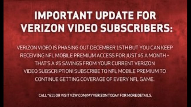 Verizon mobile video services shutting down on December 15th
