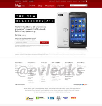 Verizon's BlackBerry Z10 web page leaks