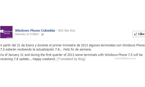 Windows Phone 7.8 rollout starting on January 31?