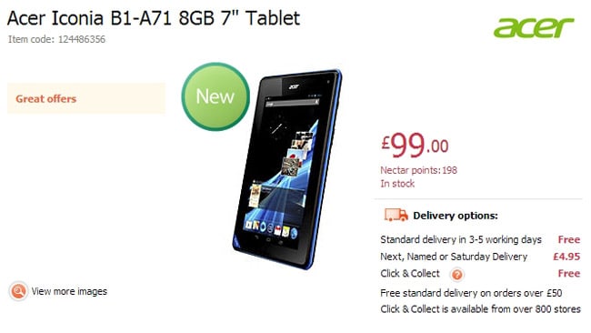 Acer Iconia B1 now available from major supermarkets for 99 GBP