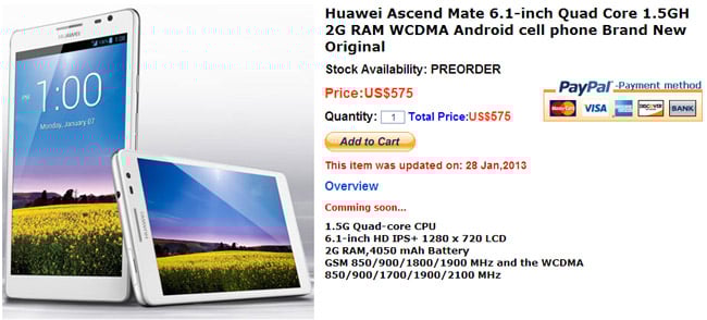 Huawei Ascend Mate pre-orders start in China; Price set at $575
