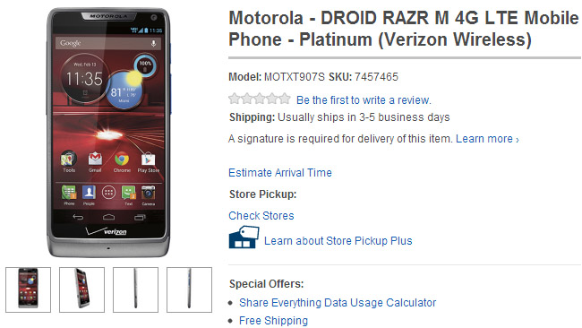 DROID RAZR M in Platinum with blue accents