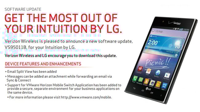 Verizon's LG Intuition getting a maintenance update soon