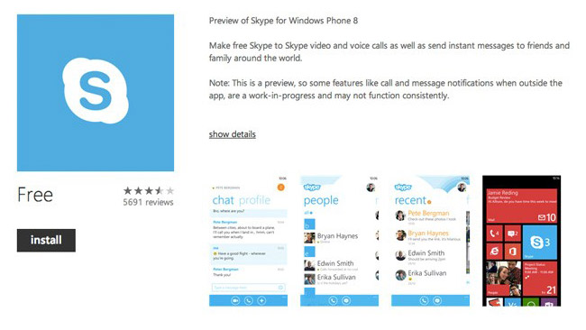 Skype for Windows Phone 8 updated with HD video support, People Hub integration