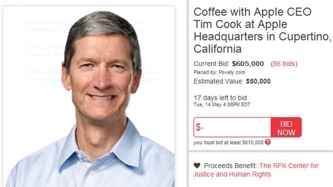 Bidding for coffee with Apple CEO Tim Cook to raise over half a million dollars for charity