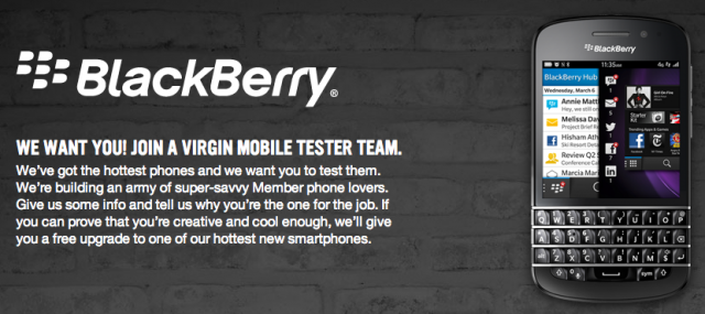 Virgin Mobile Canada now looks for 5 BlackBerry Q10 testers