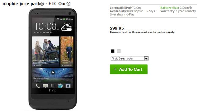Mophie Juice Pack for HTC One could be yours for $99.95