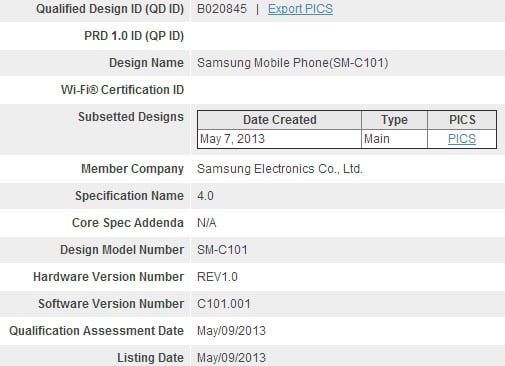 Samsung Galaxy S4 Zoom caught at the Bluetooth SIG