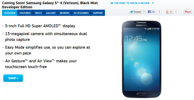 Verizon and AT&T to offer Samsung Galaxy S4 Developer Edition