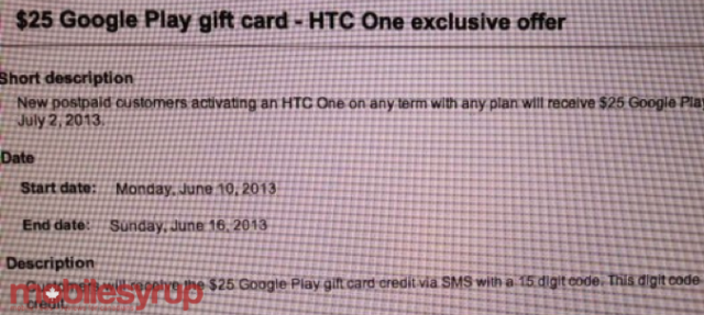 Canada: Bell's HTC One coming with a free $25 Google Play gift