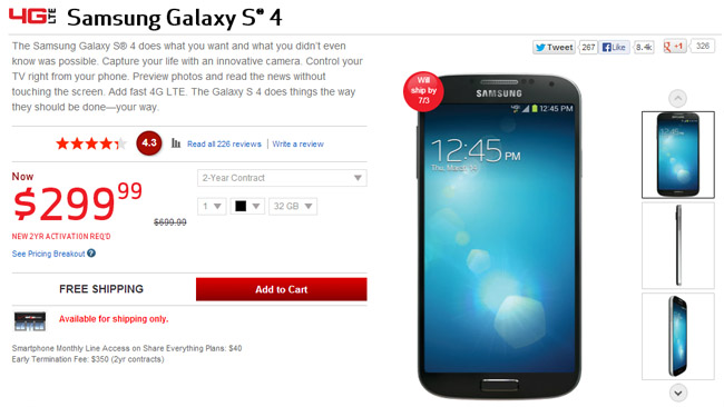 Verizon now offers 32GB Samsung Galaxy S4