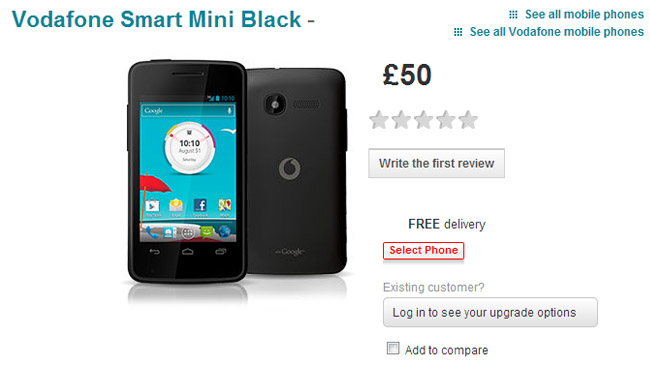 Android-powered Vodafone Smart Mini now available for 50 GBP on PAYG