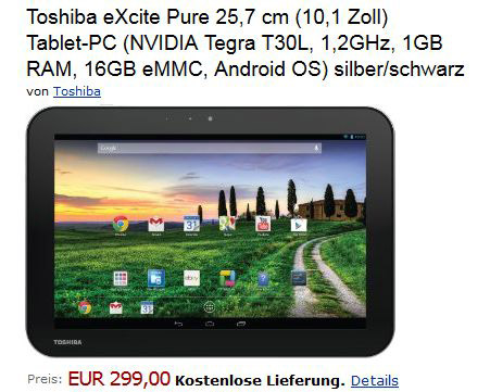 Toshiba Excite Pure now available in Europe