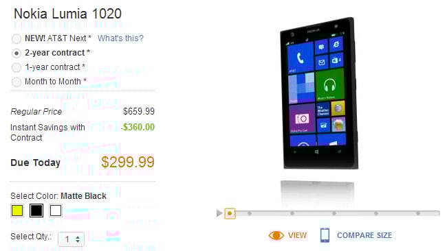Nokia Lumia 1020 now available from AT&T's website