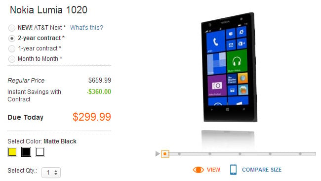 Nokia Lumia 1020 now available from AT&T's website