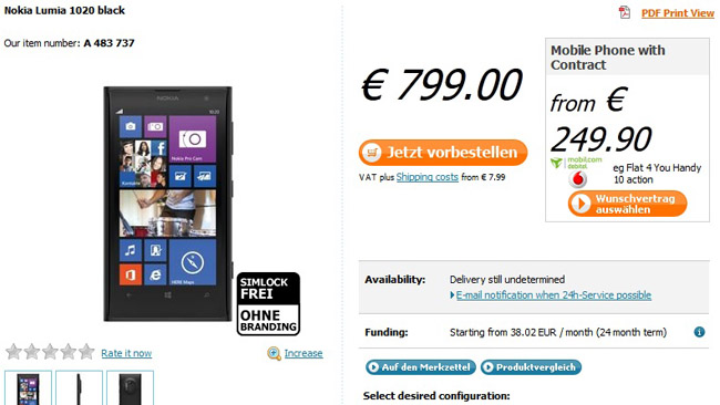 Lumia 1020 now available for pre-ordering in Germany