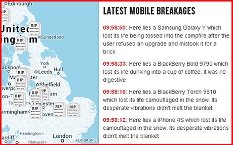 Mobile phone graveyard is a mini-site that shares the sad phone stories
