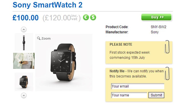 Sony SmartWatch 2 available in the UK on July 15th for 120 GBP
