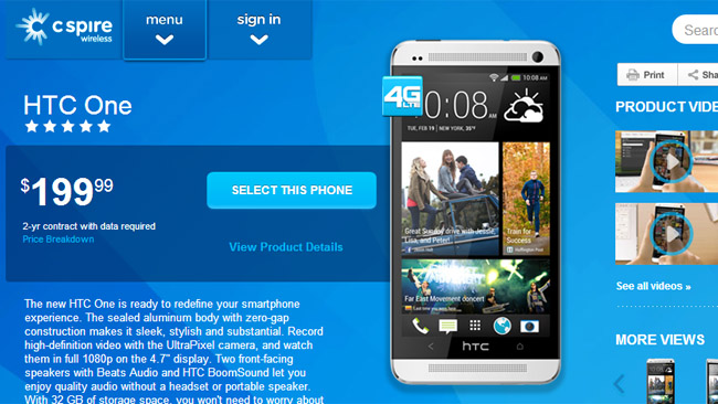 HTC One now available from C Spire for $199.99