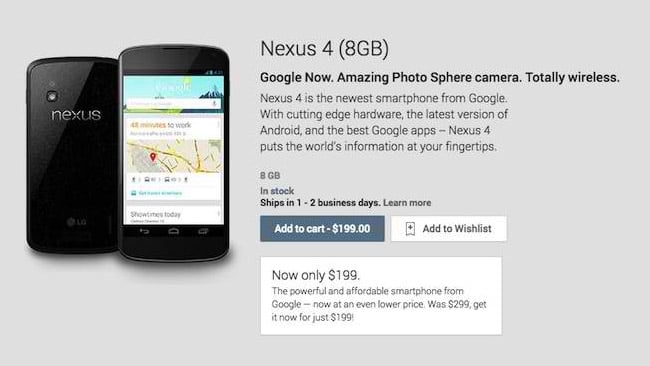 Nexus 4 price slashed by $100