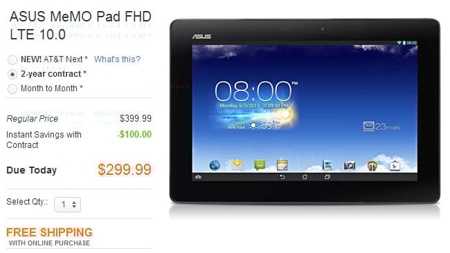 ASUS MeMO Pad FHD LTE 10.0 lands at AT&T: $300 on-contract, $400 outright
