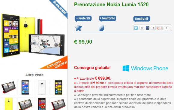 SIM-free Nokia Lumia 1520 priced at €699.99 in Europe