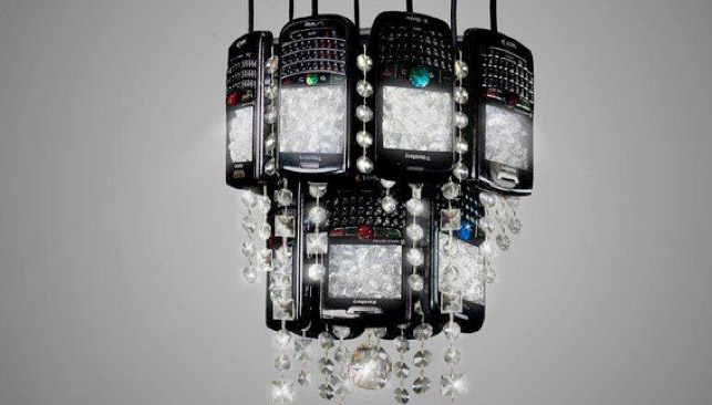 Older BlackBerry phones used for making fancy chandeliers