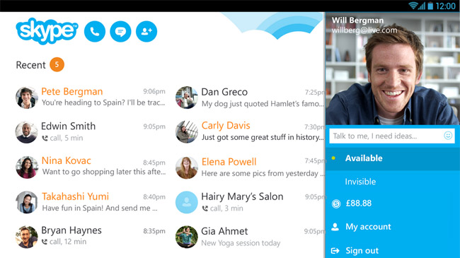 Skype for Android 4.4 comes with new UI for tablets