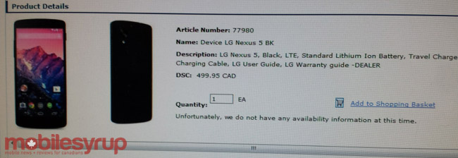 Canadian carriers on board to sell the Nexus 5