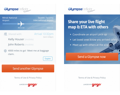 Gogo teams-up with Glympse to allow airline passengers to share their location while flying