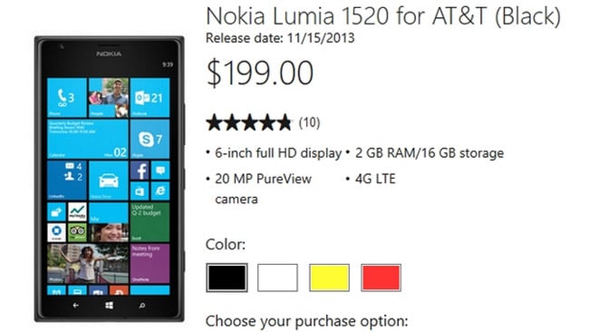 Nokia Lumia 1520 landing at AT&T on November 15