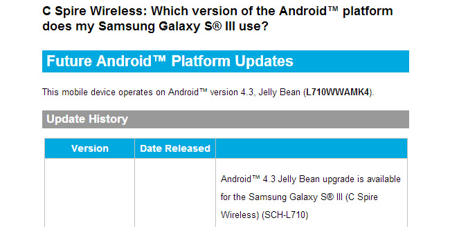 C Spire's Samsung Galaxy S III gets Android 4.3 with Galaxy Gear support