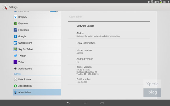 Sony Xperia Tablet Z Wi-Fi gets Android 4.3 update