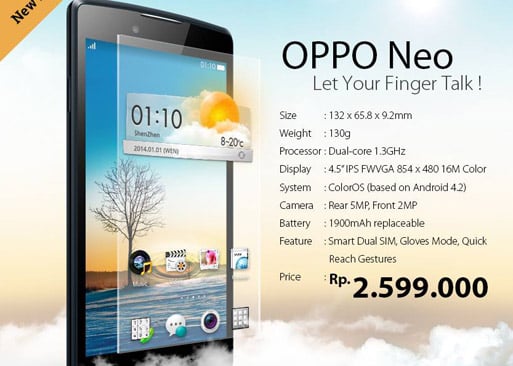 OPPO Neo with a 4.5-inch screen and dual-core chip unveiled for emerging markets