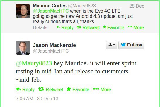 Sprint's HTC Evo 4G LTE Android 4.3 update coming in mid-February