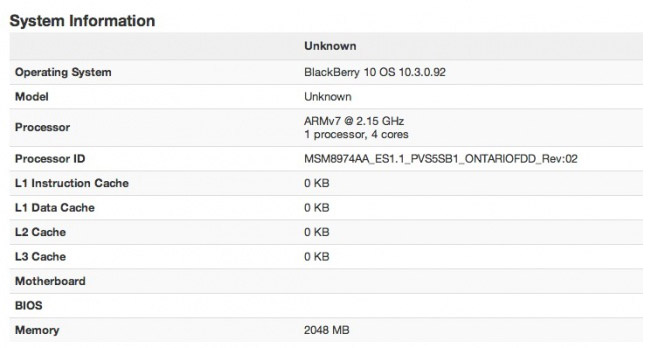 BlackBerry Ontario caught at Geekbench benchmarks