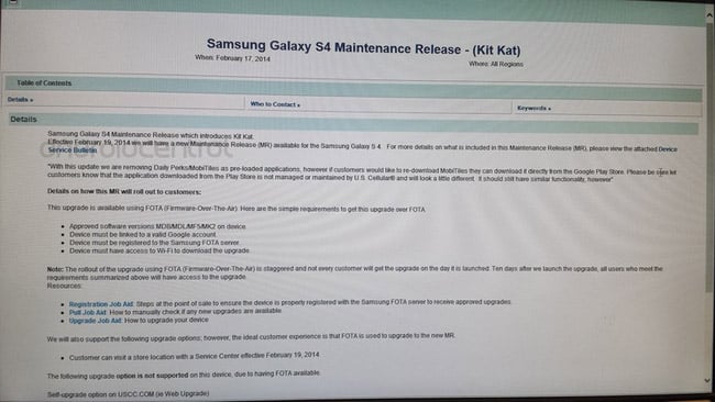 US Cellular's Galaxy S4, Galaxy Note 3 KitKat update coming later today?