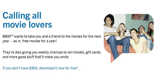 Win free movie tickets for a year from BlackBerry