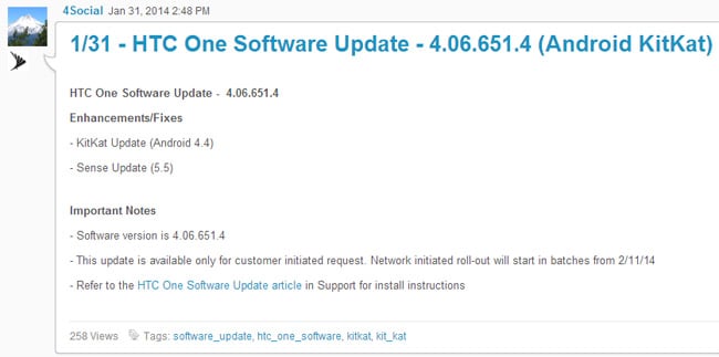 Sprint's HTC One Android 4.4 KitKat update now available