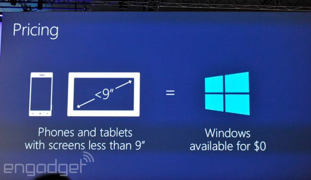 Microsoft offers Windows for free on devices with screens under nine inches
