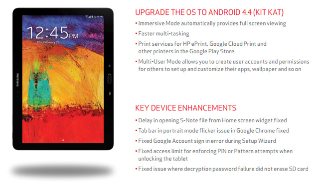 Verizon's Galaxy Note 10.1 2014 Edition gets KitKat update, too