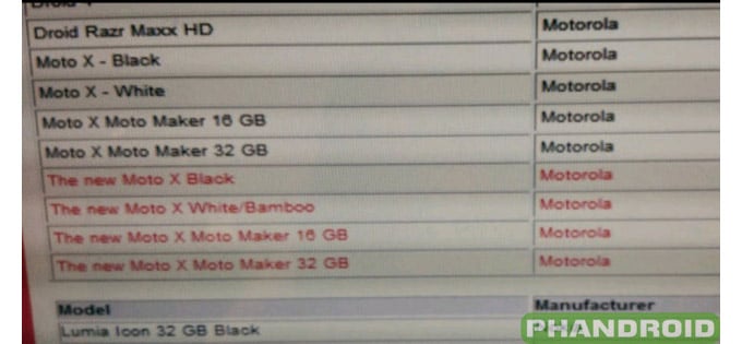 New Moto X caught at Verizon Wireless computer system