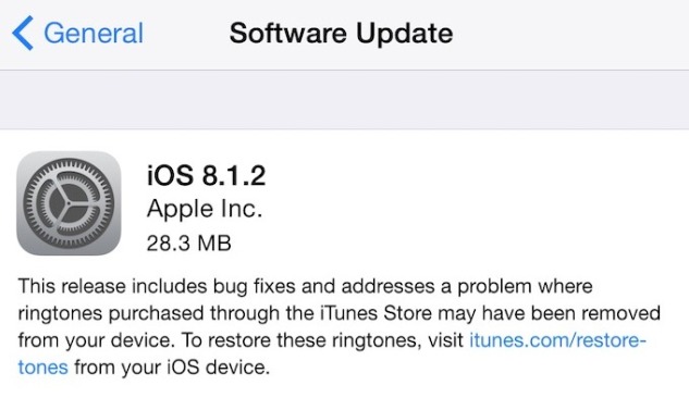 Apple Releases iOS 8.1.2 Update, Rolling Out Now OTA